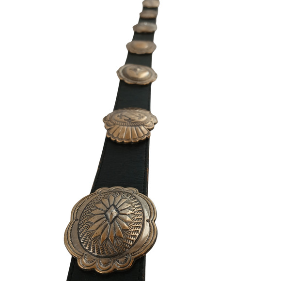 Vintage Justin Western Belt 32" Black Top Grain Leather Concho Silver Buckle - Picture 2 of 8